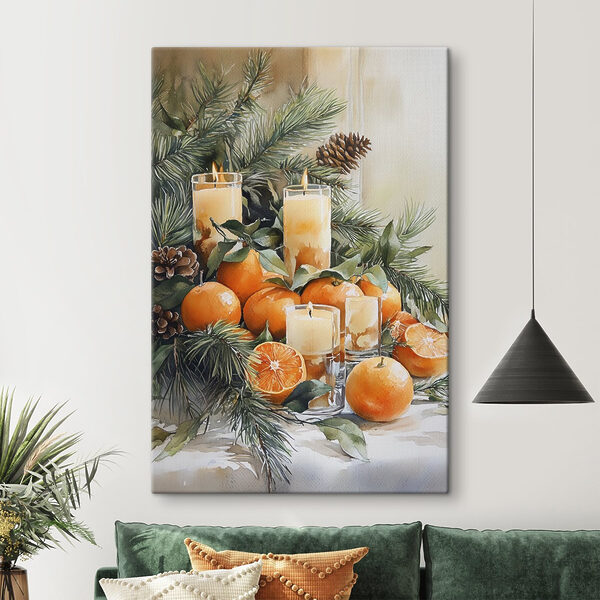 Malerei von Orangen und Kerzen Malerei von Orangen und Kerzen