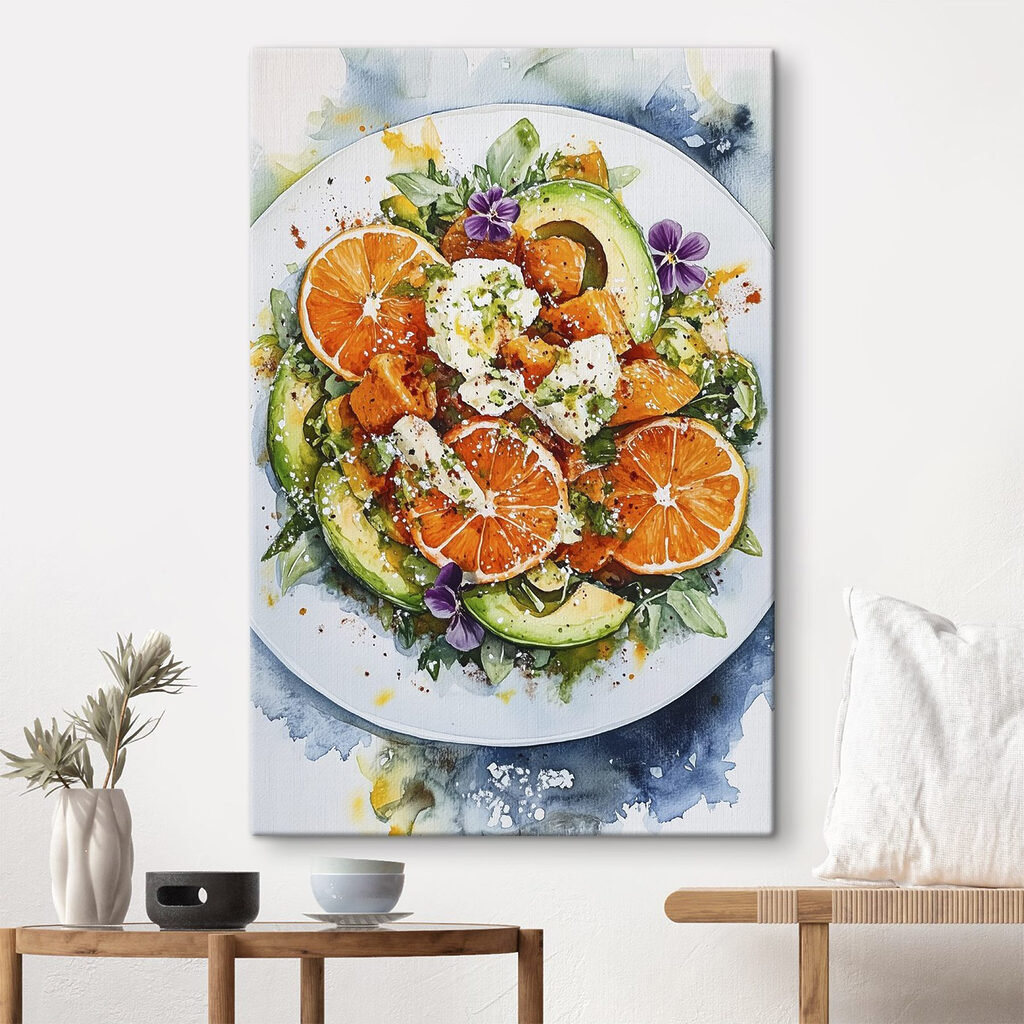 Plate of food with oranges and avocado