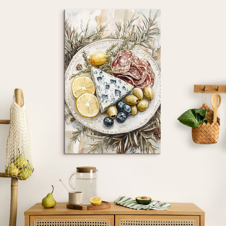 Speiseteller mit Käse und Oliven