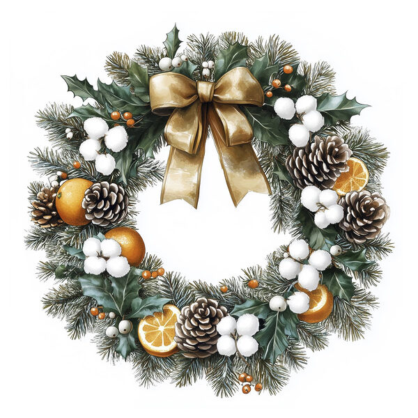 Kranz mit Tannenzapfen und Orangen Kranz mit Tannenzapfen und Orangen