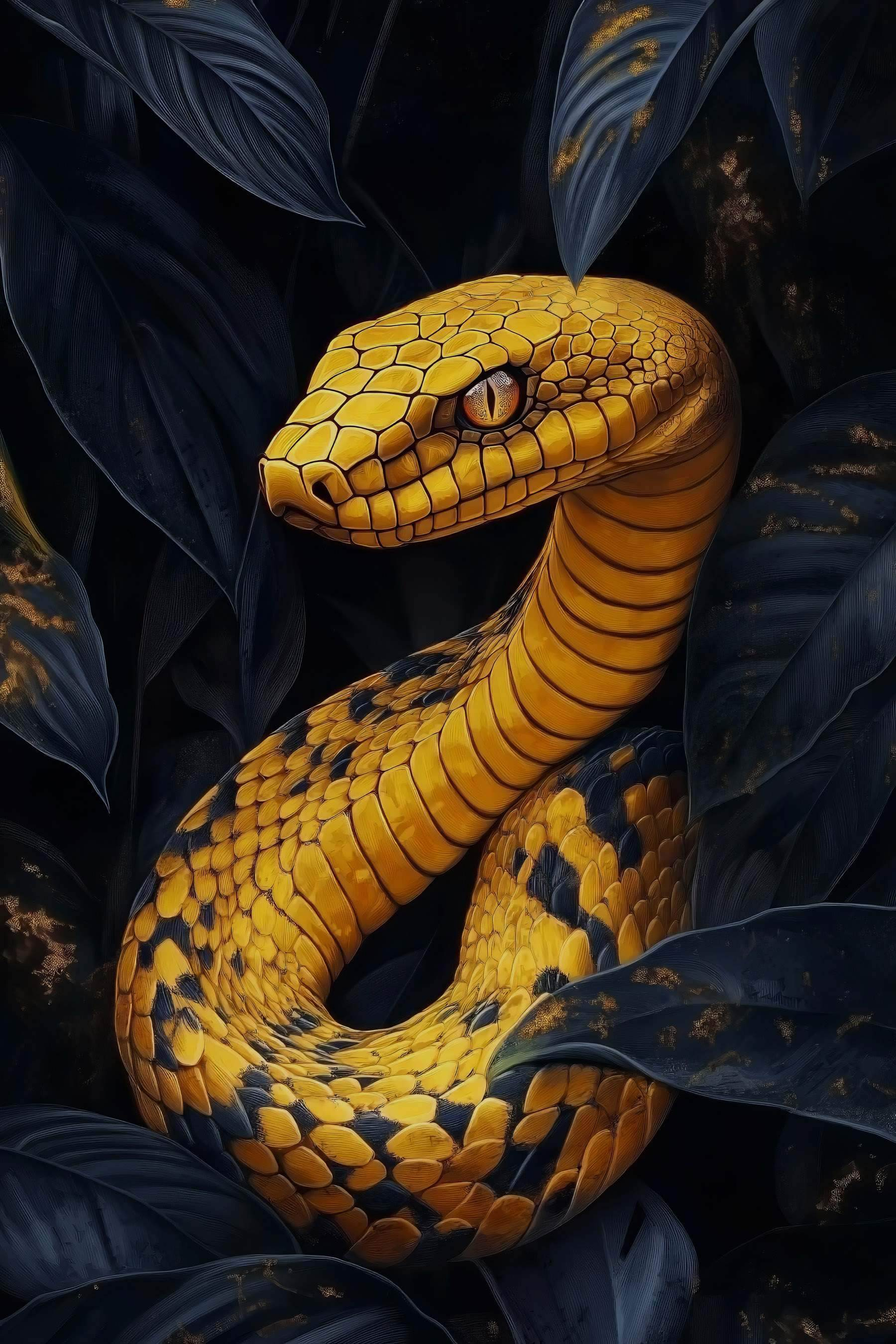 Yellow snake with black leaves