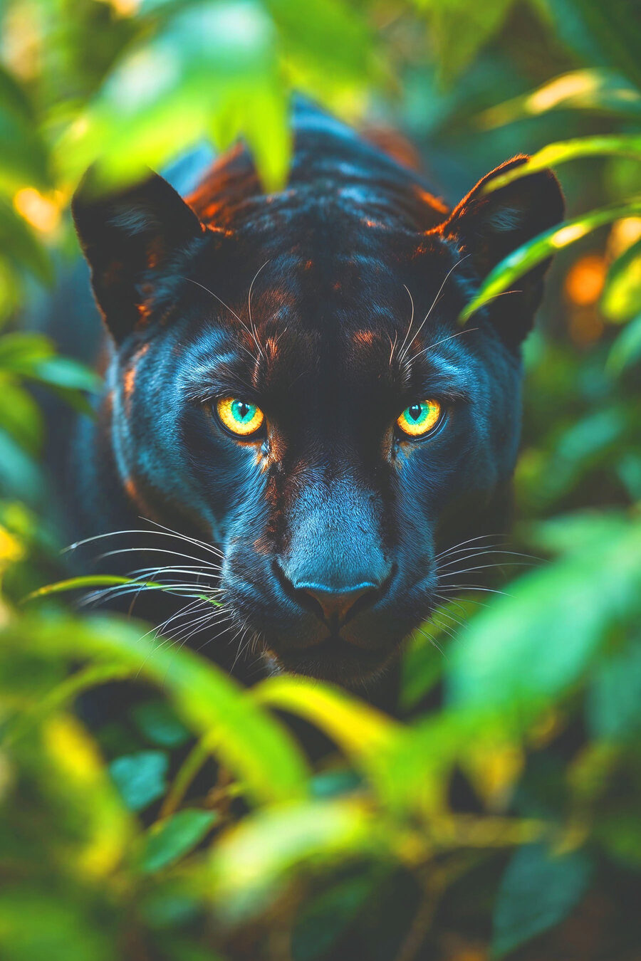 Schwarzer Panther mit grünen Augen