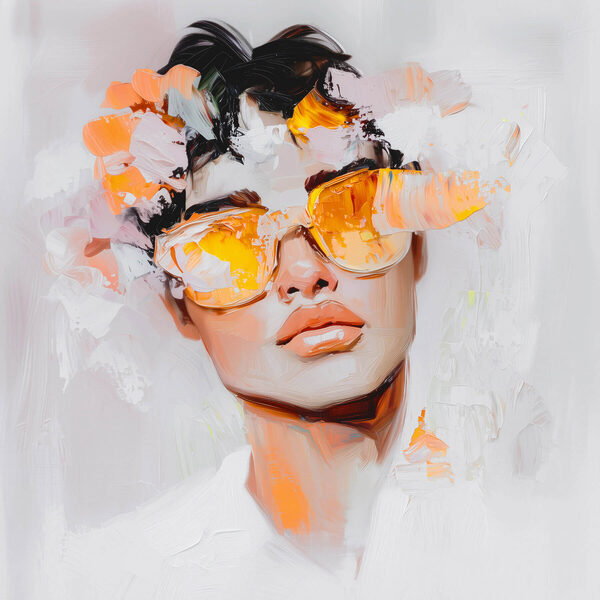 Mann mit Sonnenbrille und Blumen auf dem Kopf Mann mit Sonnenbrille und Blumen auf dem Kopf