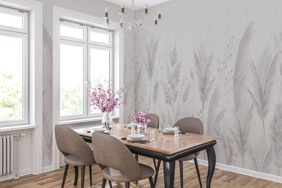 Weißer Hintergrund mit Gras und Blumen