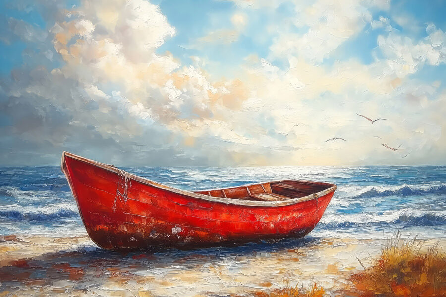 Gemälde eines Bootes am Strand