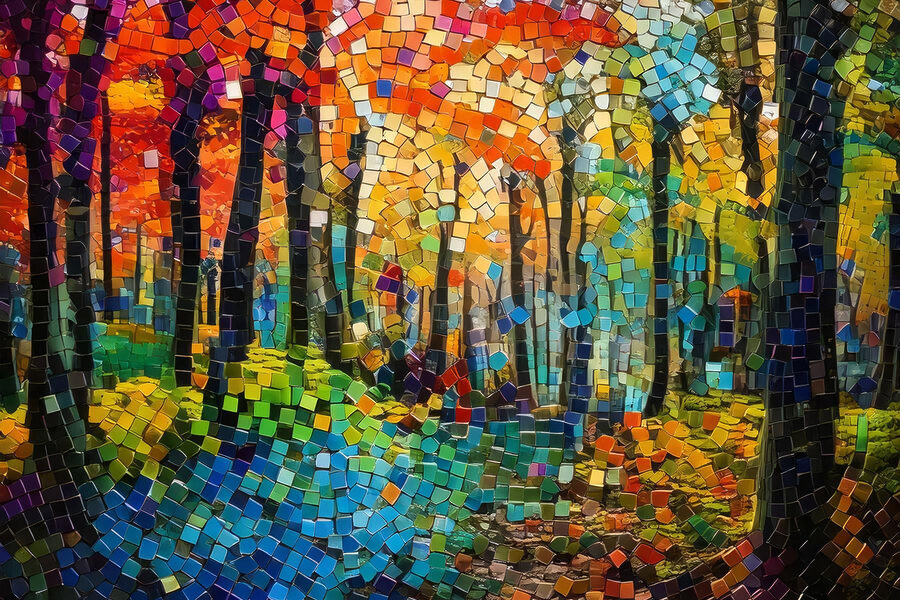 Mosaik aus Bäumen und Gras