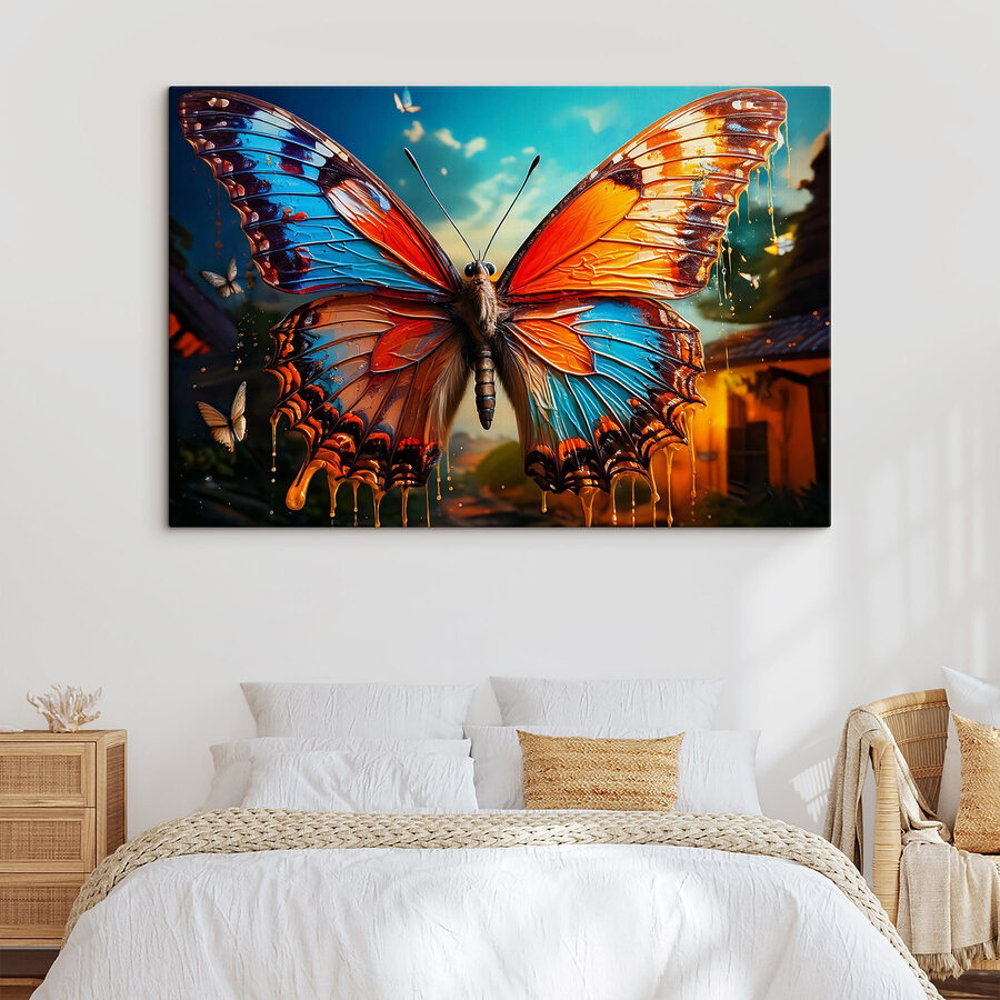 Schmetterling mit orangefarbenen und blauen Flügeln