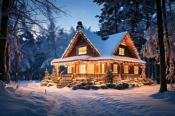 House with lights on it in the snow House with lights on it in the snow