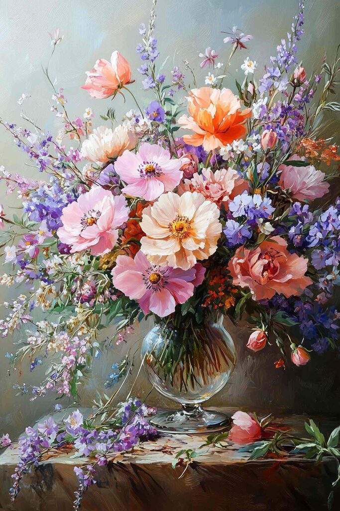 Painting of flowers in a vase