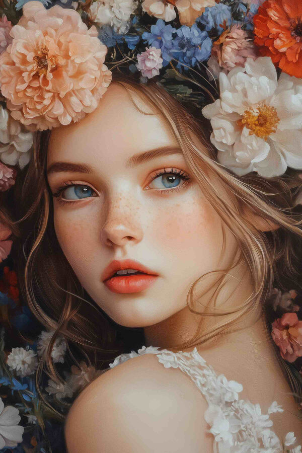 Frau mit Blumen im Haar Frau mit Blumen im Haar