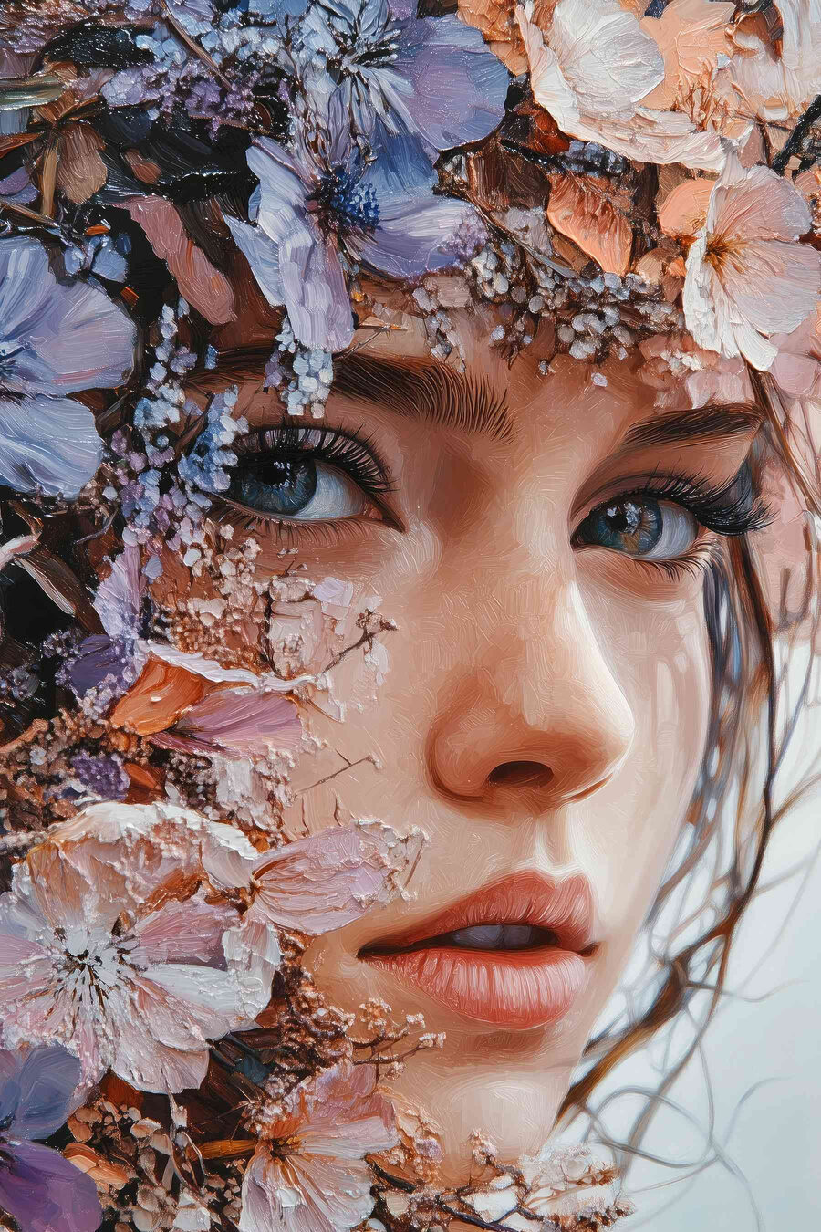 Frau mit Blumen im Gesicht
