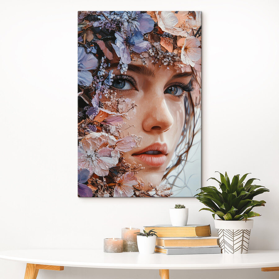 Frau mit Blumen im Gesicht