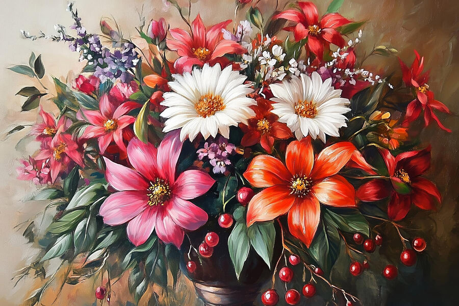 Gemälde von Blumen in einer Vase
