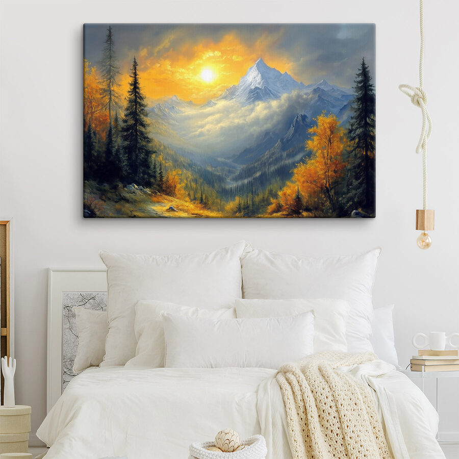 Berglandschaft mit Bäumen und Wolken Berglandschaft mit Bäumen und Wolken