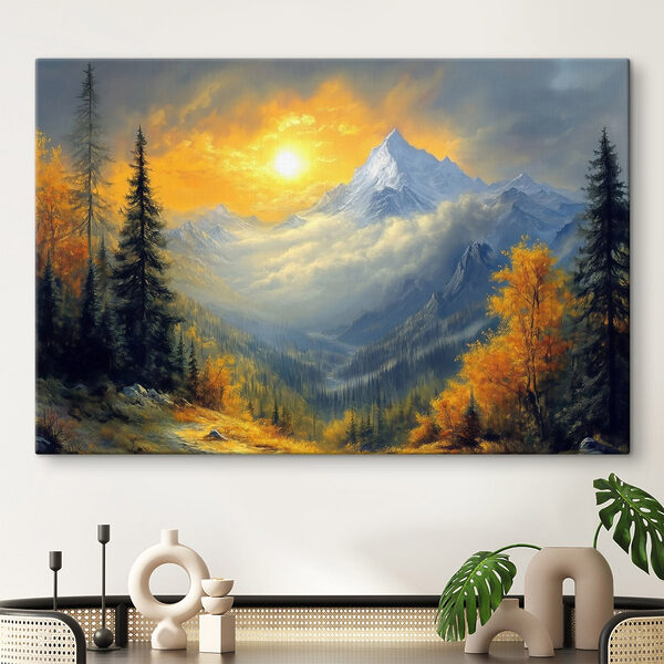 Berglandschaft mit Bäumen und Wolken Berglandschaft mit Bäumen und Wolken