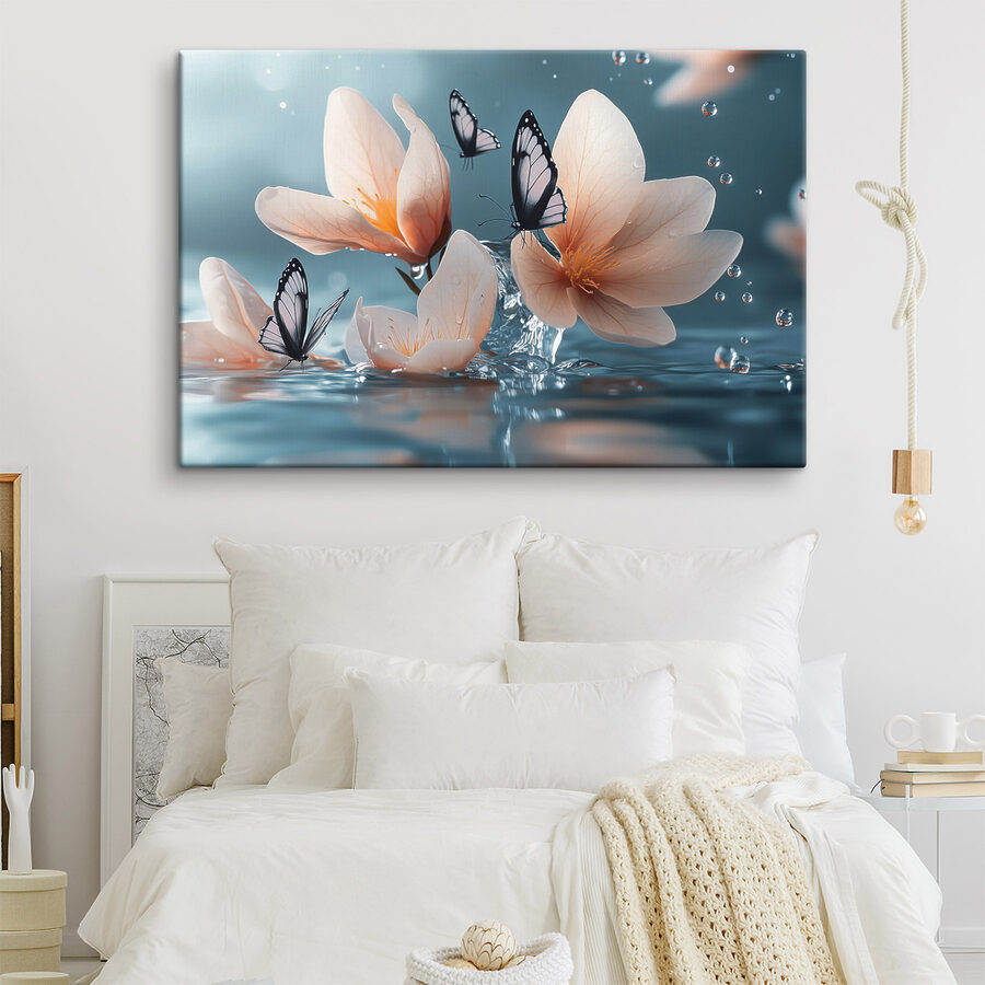 Schmetterlinge auf Blumen und Wasser