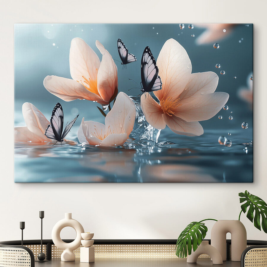 Schmetterlinge auf Blumen und Wasser