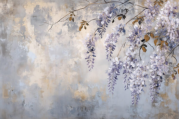 Painting of a branch with purple flowers