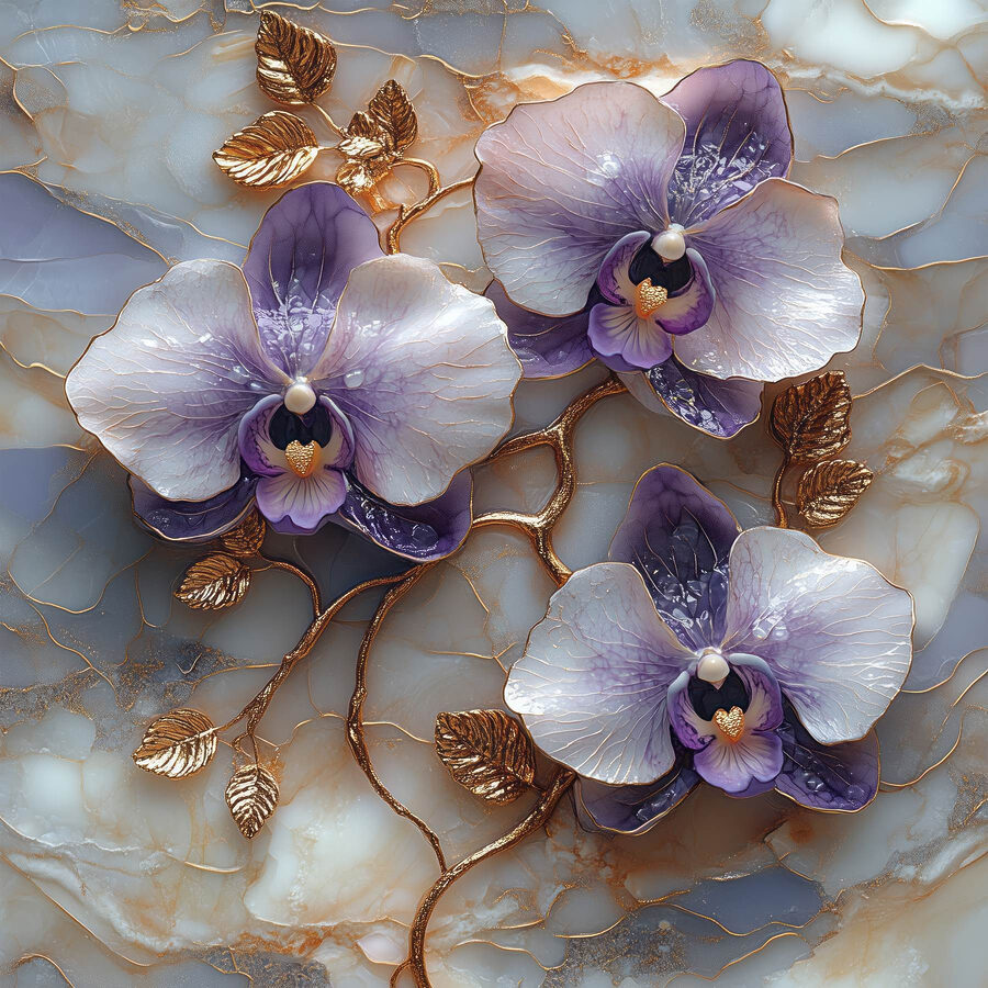 Zarte Orchideen auf Marmorkulisse