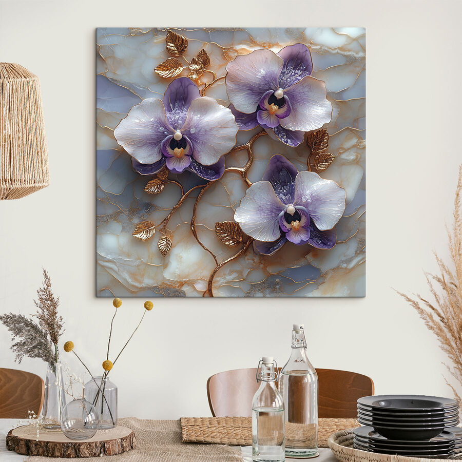 Zarte Orchideen auf Marmorkulisse
