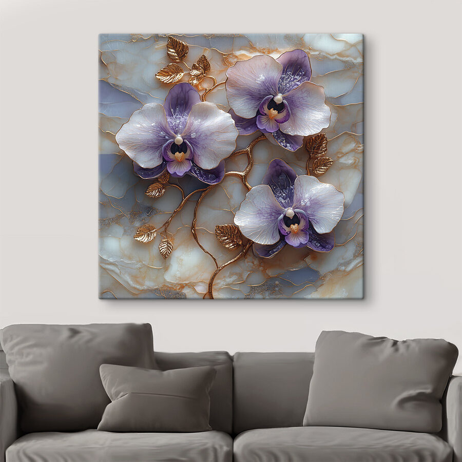 Zarte Orchideen auf Marmorkulisse