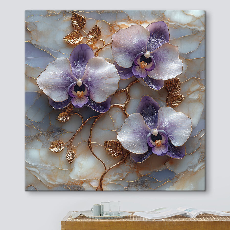 Zarte Orchideen auf Marmorkulisse