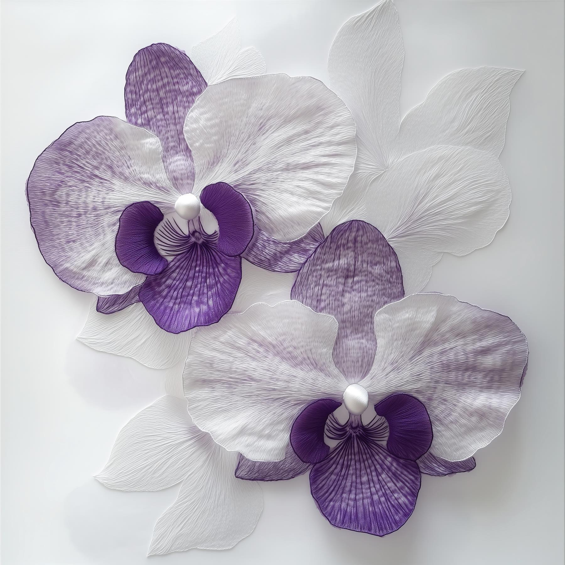 Purple and white flowers on a white surface