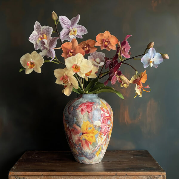 Vase mit bunten Blumen Vase mit bunten Blumen
