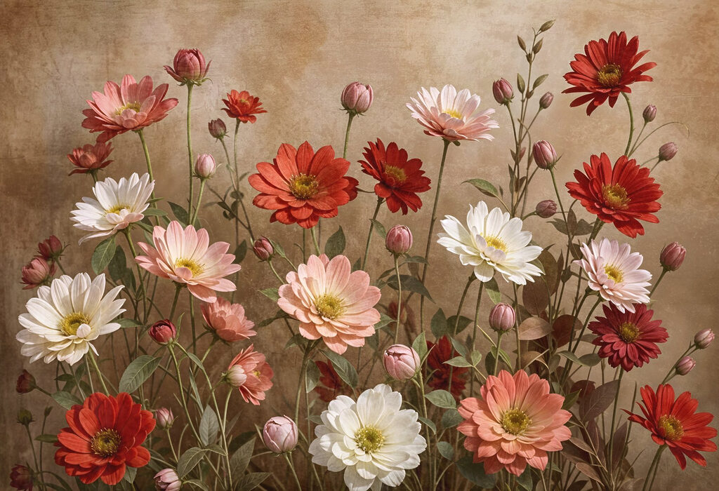 Gruppe von Blumen auf Stängeln Gruppe von Blumen auf Stängeln