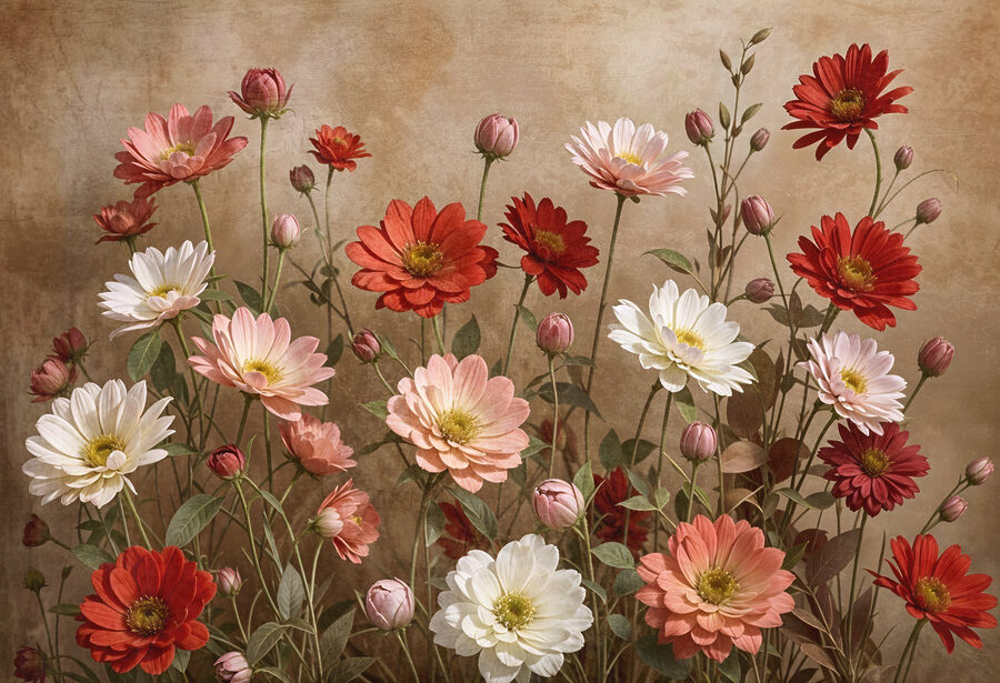 Gruppe von Blumen auf Stängeln Gruppe von Blumen auf Stängeln