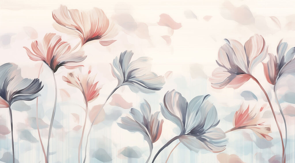 Gemälde von Blumen auf weißem Hintergrund Gemälde von Blumen auf weißem Hintergrund