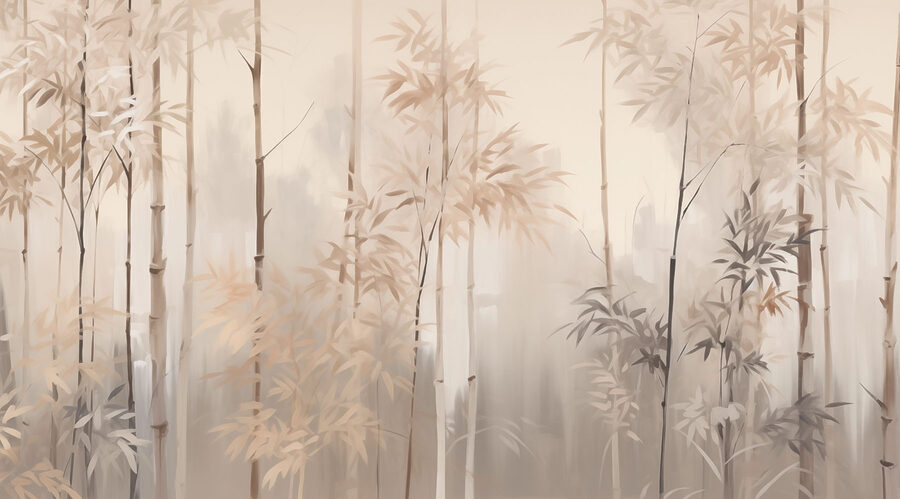 Malerei von Bäumen im Nebel