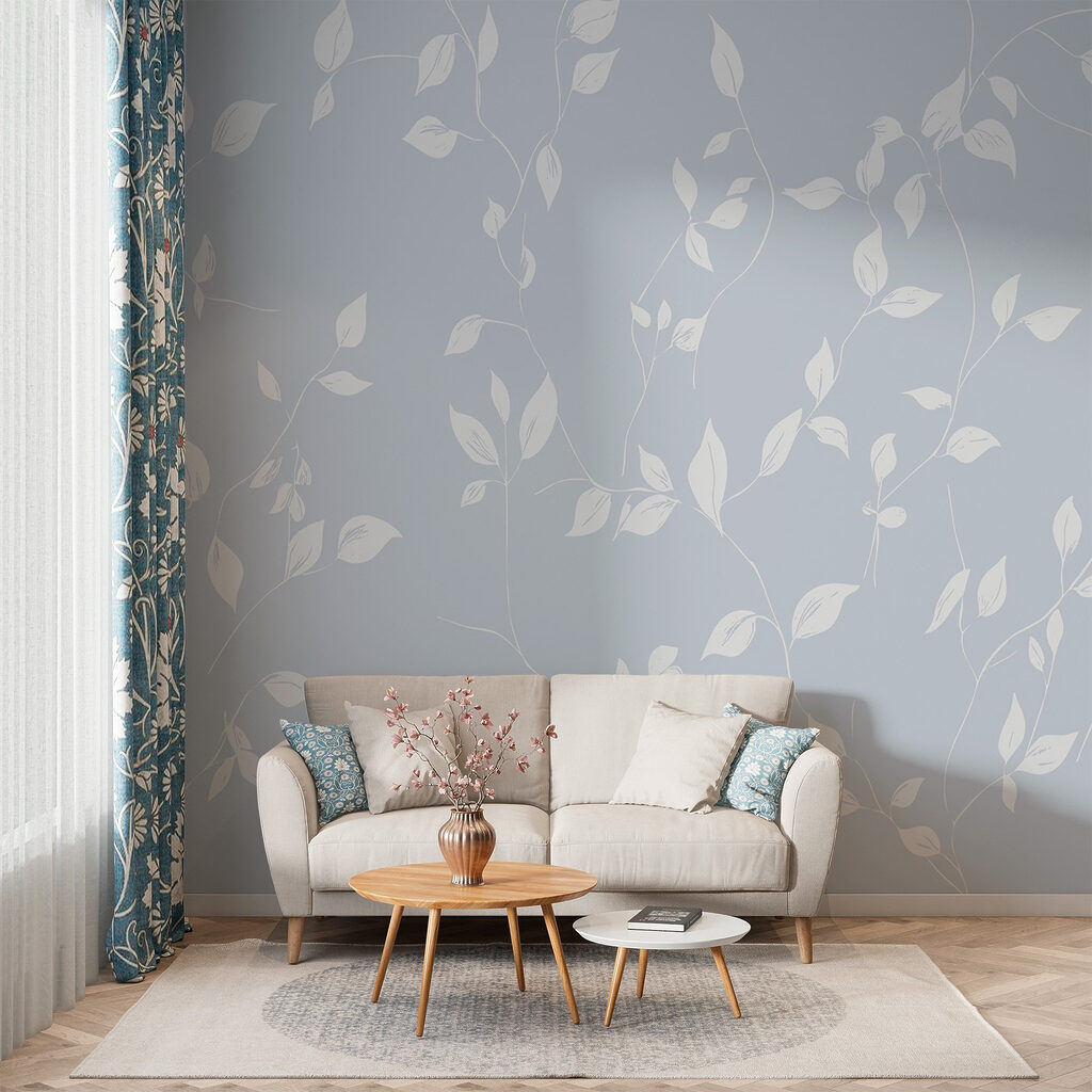 White leaves on a blue background
