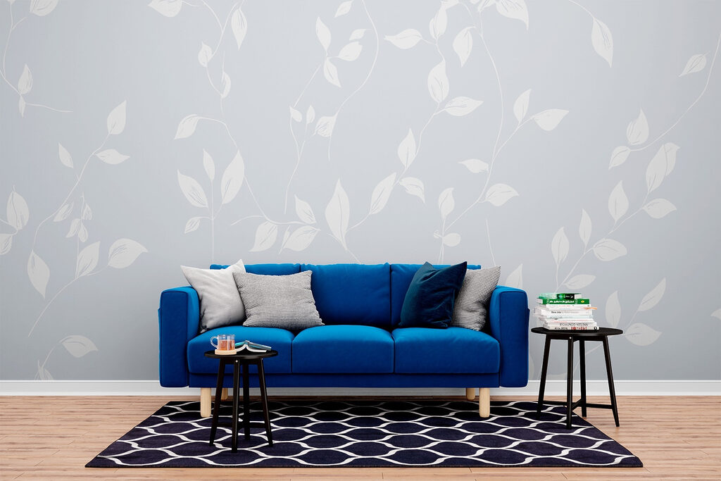 White leaves on a blue background