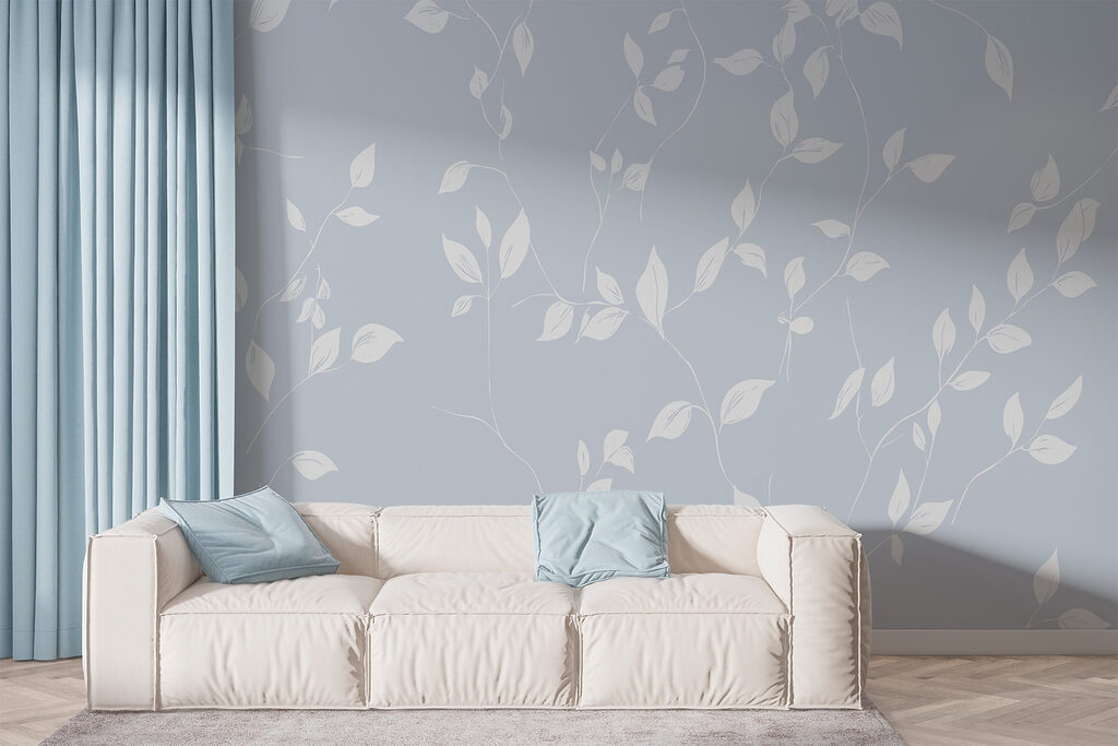 White leaves on a blue background