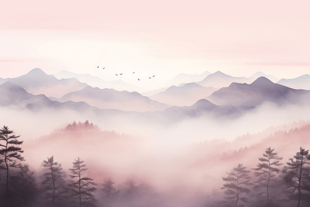 Landschaft mit Bäumen und Bergen Landschaft mit Bäumen und Bergen