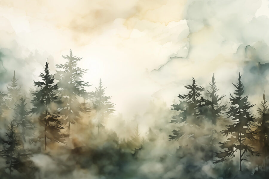 Nebliger Wald mit Bäumen