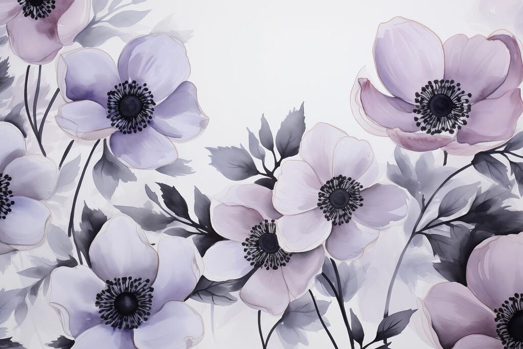 Malerei von Blumen auf einer weißen Fläche Malerei von Blumen auf einer weißen Fläche