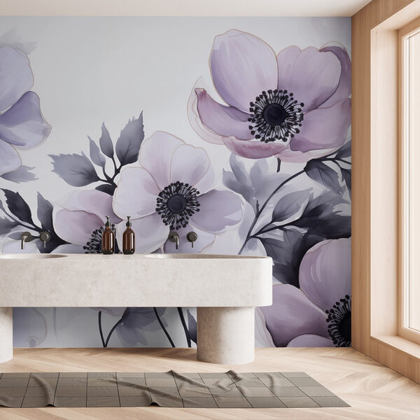 Malerei von Blumen auf einer weißen Fläche Malerei von Blumen auf einer weißen Fläche