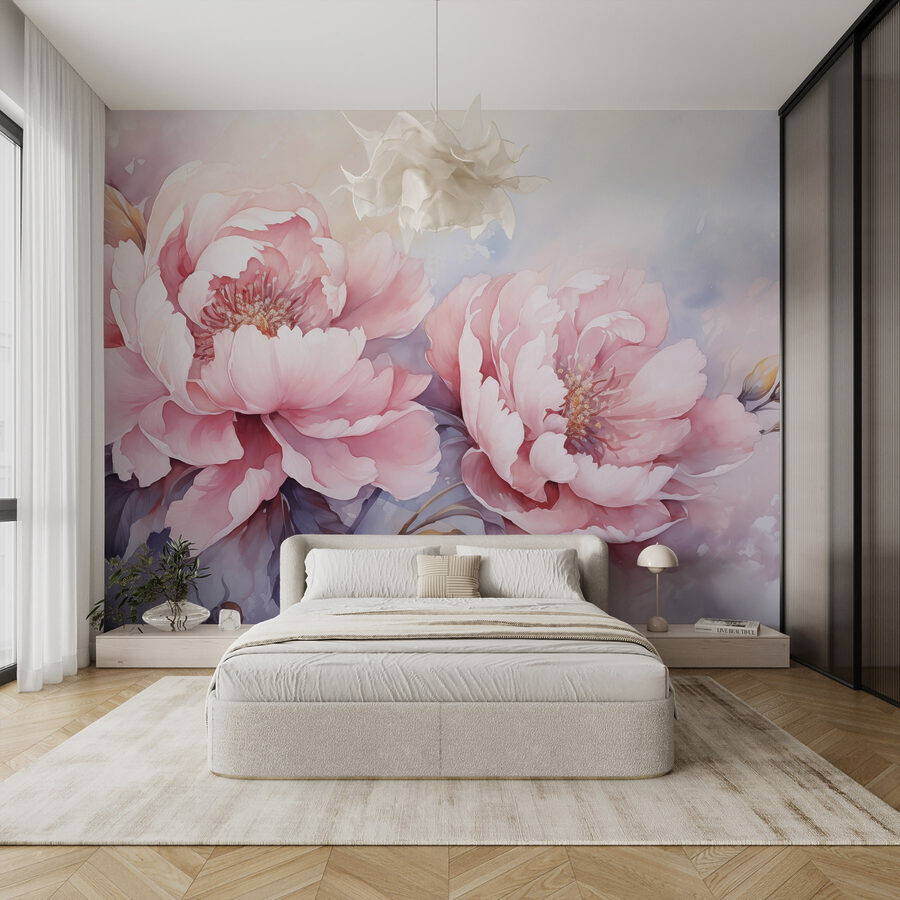 Fototapeten Malerei von rosa Blumen