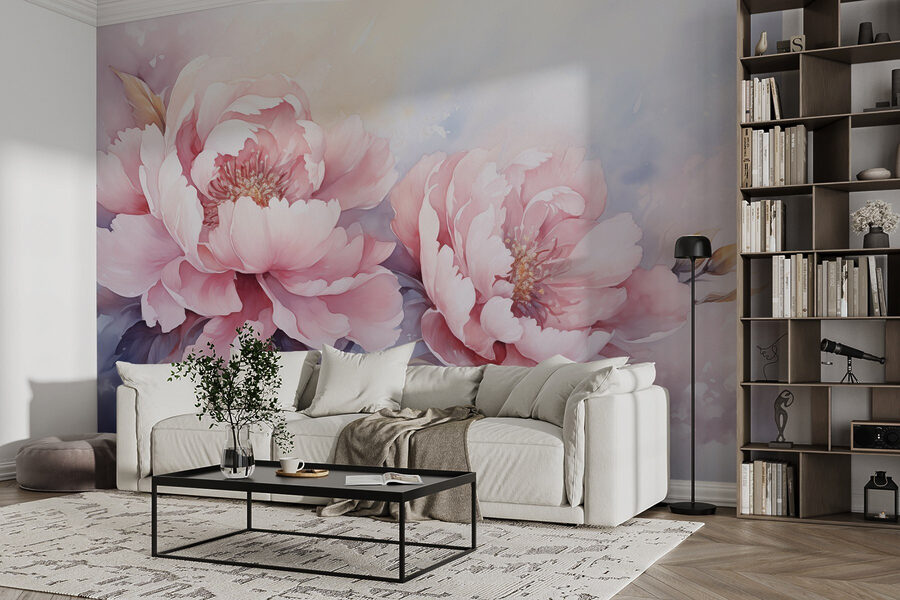 Fototapeten Malerei von rosa Blumen – Bild 2