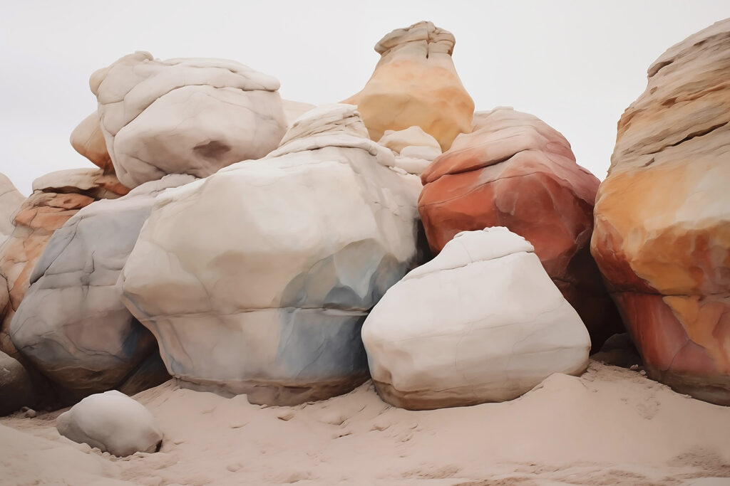 Gruppe großer Felsen im Sand Gruppe großer Felsen im Sand