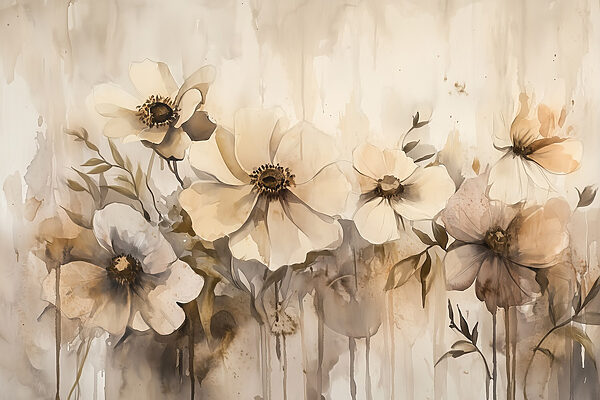 Gemälde mit Blumen an einer Wand Gemälde mit Blumen an einer Wand