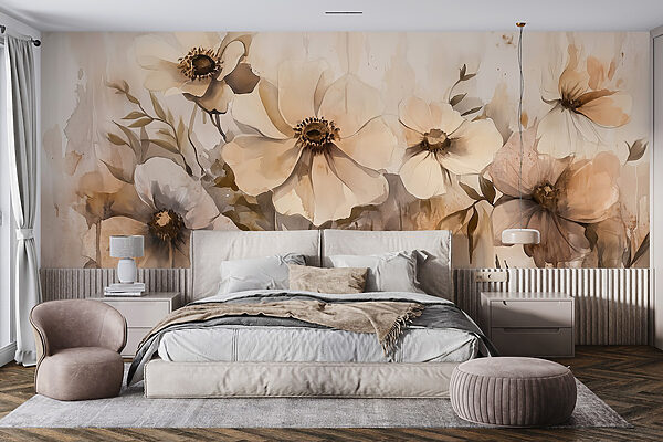 Gemälde mit Blumen an einer Wand Gemälde mit Blumen an einer Wand