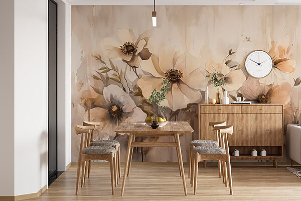 Gemälde mit Blumen an einer Wand Gemälde mit Blumen an einer Wand