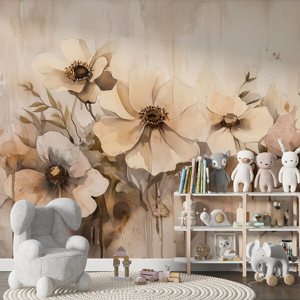 Gemälde mit Blumen an einer Wand Gemälde mit Blumen an einer Wand
