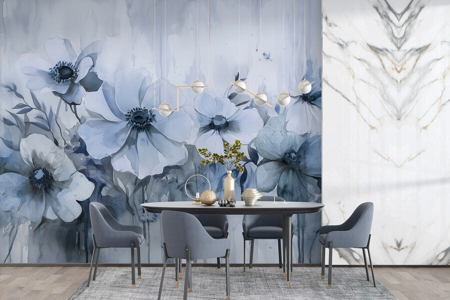 Gemälde von Blumen auf weißem Hintergrund Gemälde von Blumen auf weißem Hintergrund