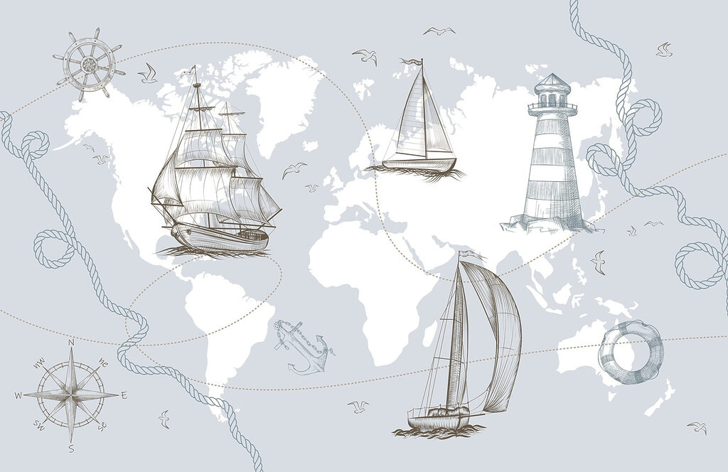Map of the world with different ships