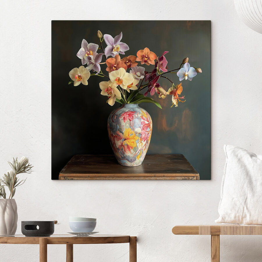 Vase mit bunten Blumen