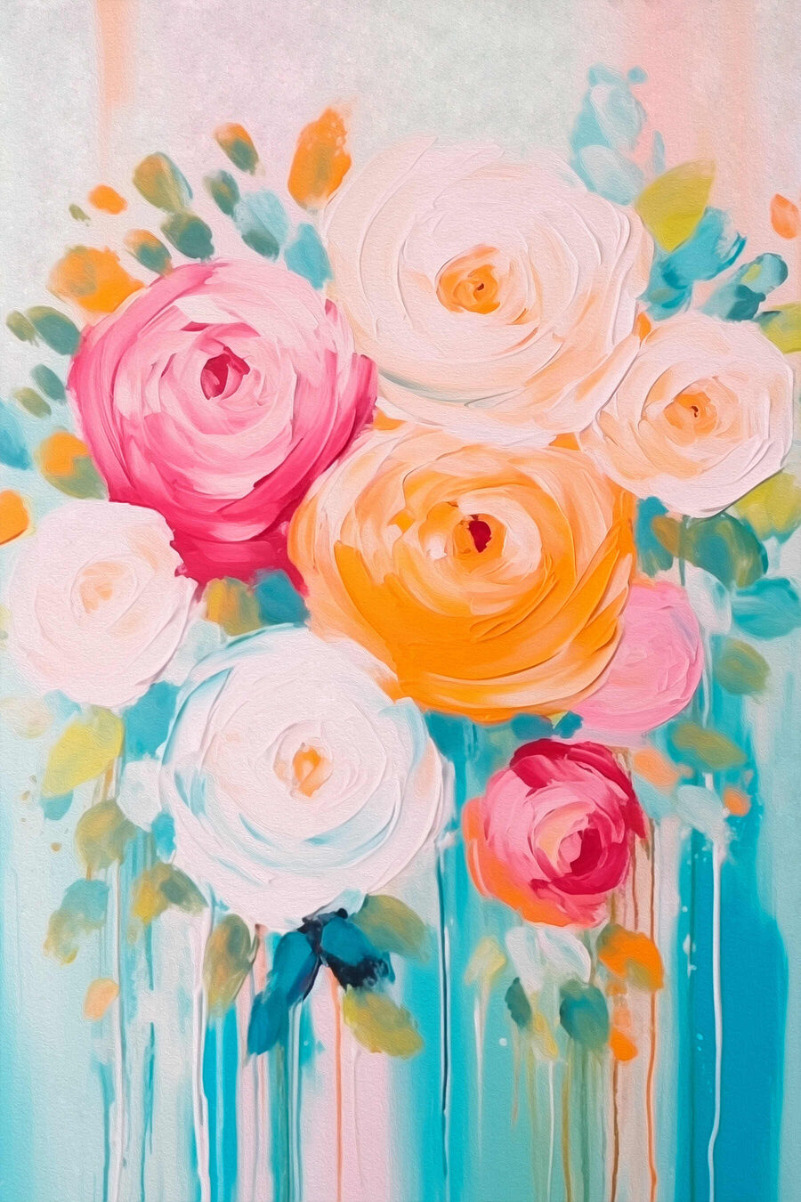 Malerei von Blumen auf einer blauen Fläche Malerei von Blumen auf einer blauen Fläche